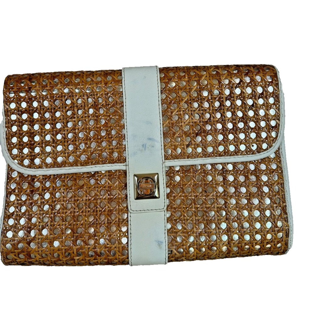 Kate Spade Rattan Clutch Oversize Coastal Chic Classic Preppy Woven Purse